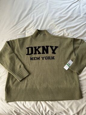 DKNY Olive Green and Black Logo Knit Pullover